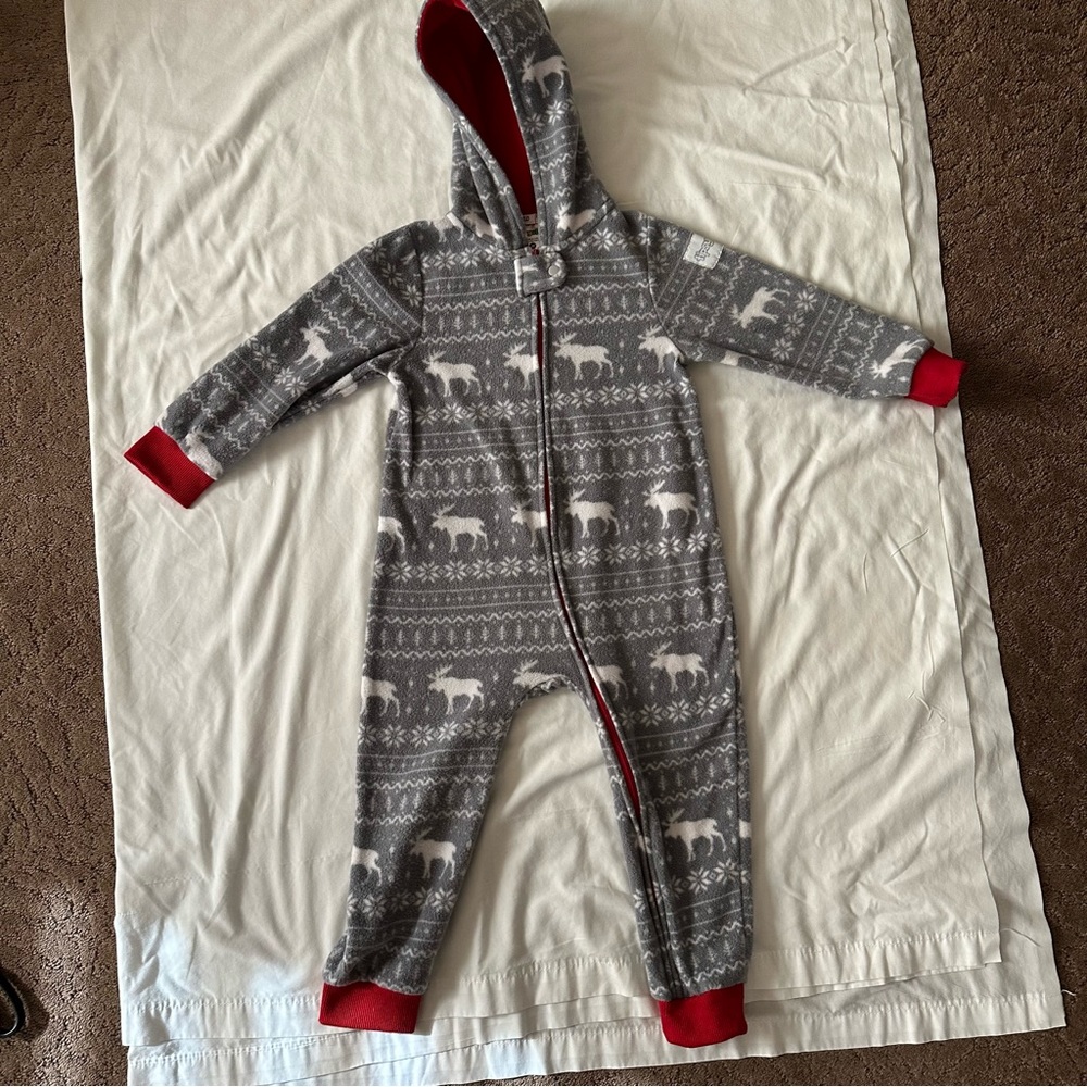 Tipsy Elves hooded fleece gray holiday onesie Sz 3T